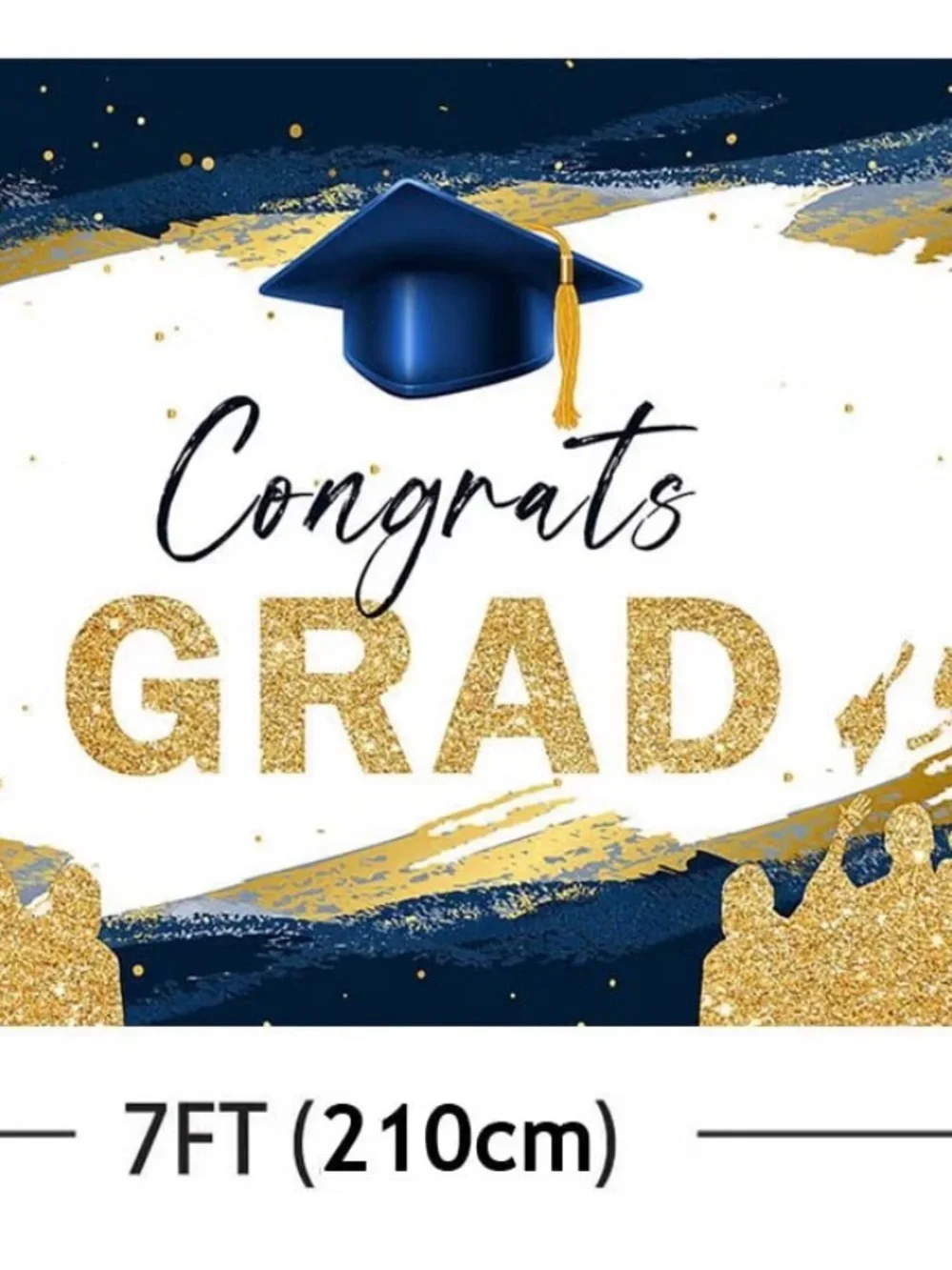Photo Backdrop 7’x5’ Vinyl “Congrats Grad” Blue & Gold w/ glitter effects